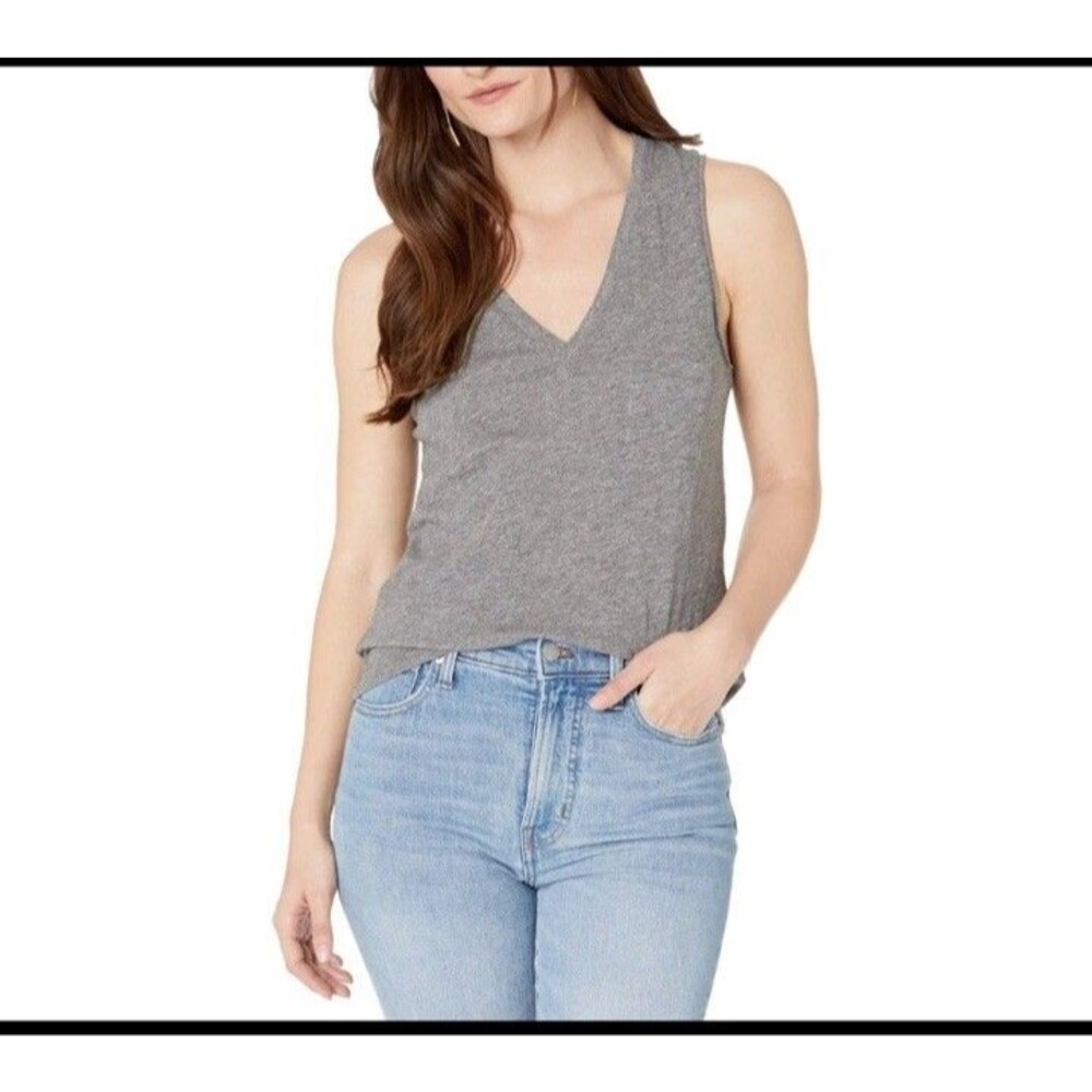 MADEWELL WOMEN'S HEATHER GRAY SLEEVELESS V-NECK COTTON WHISPER TANK TOP Sz S